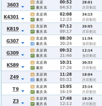 北京到重庆动车时刻表(  哪趟动车最便宜)